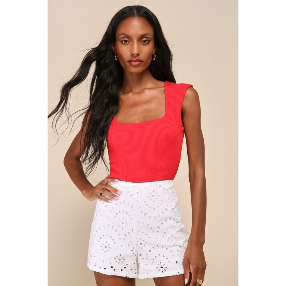 Lulus Adorable Perspective Ivory Eyelet Embroidered High-rise Shorts White XL
